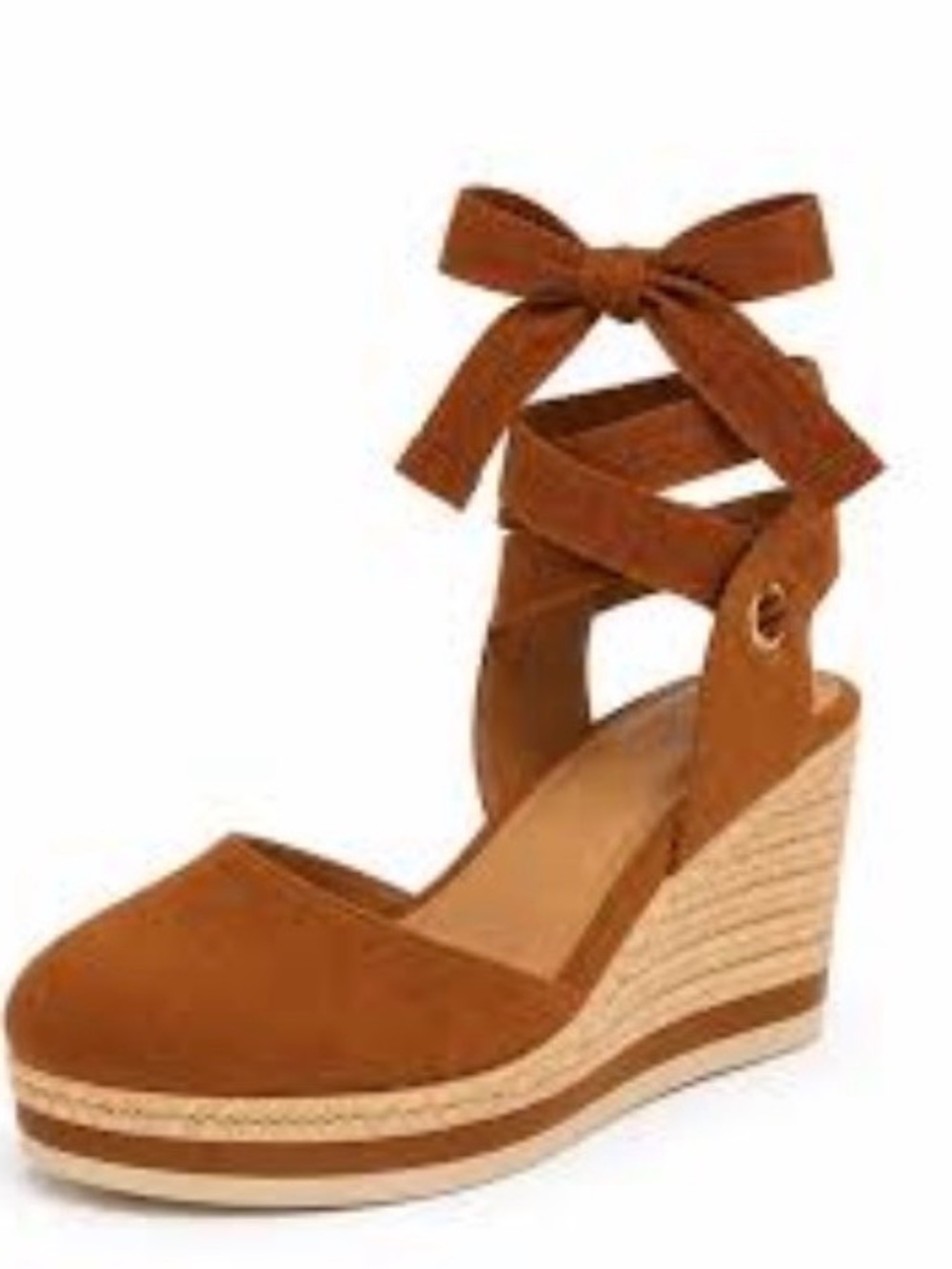 Jennifer Lopez Tan Wrap-Ankle Wedge Espadrille